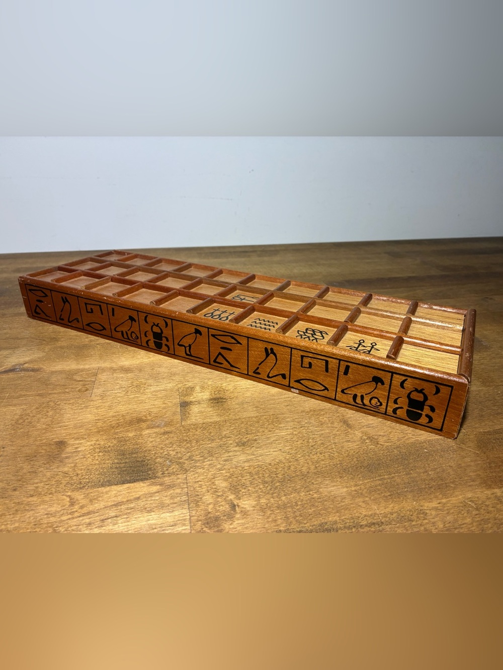 Vintage Senet Egyptian Board Game Wood Expressions Hieroglyphics